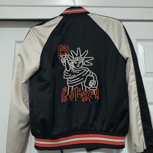 Black and White Bomber Jacket with Love Patch COACH - Picture 4 of 6